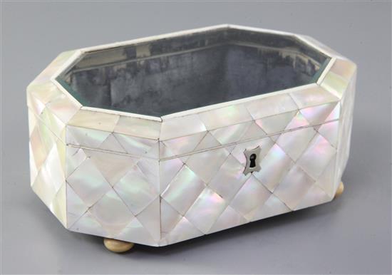 A Victorian mother of pearl clad jewellery casket, width 7.75in. depth 5.25in. height 3.25in.